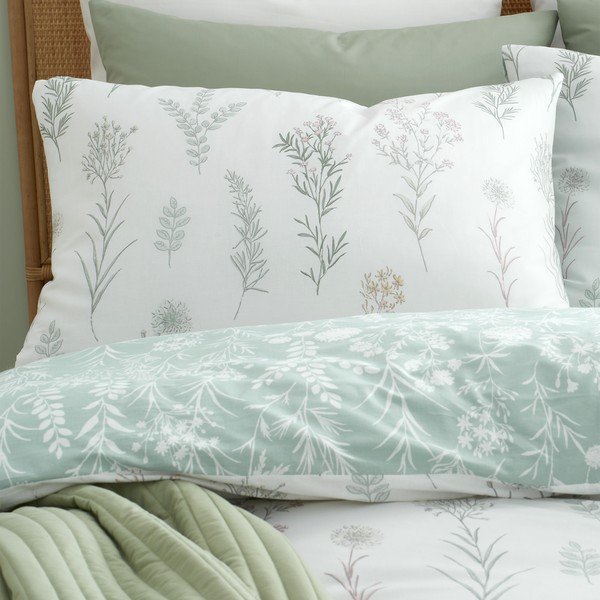Set copripiumino e federa bianco/verde in percalle di cotone per letto matrimoniale/per letto esteso 3 pezzi 230x220 cm Wild Flowers – Bianca-image-3