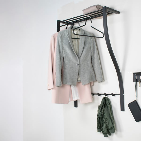 Attaccapanni da parete nero in metallo con scaffale 75 cm Carve – Spinder Design-image-4