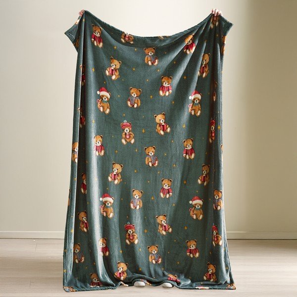 Coperta verde scuro a tema natalizio 170x130 cm Christmas Tartan Teddy Bear – Catherine Lansfield-image-2