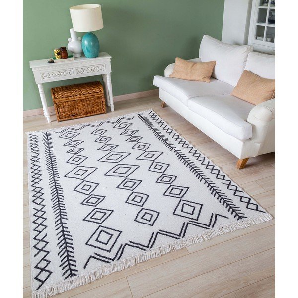 Tappeto in cotone bianco e nero , 60 x 100 cm Duo - Oyo home-image-1