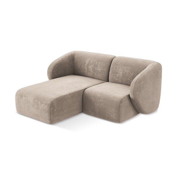 Divano angolare marrone chiaro (con penisola a sinistra/con chaise lounge) con rivestimento in ciniglia Lani – Makamii-image-2