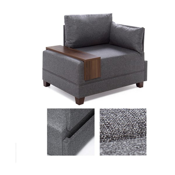 Poltrona grigia con bracciolo sul lato destro e pannello portaoggetti Martha Fly - Balcab Home-image-2