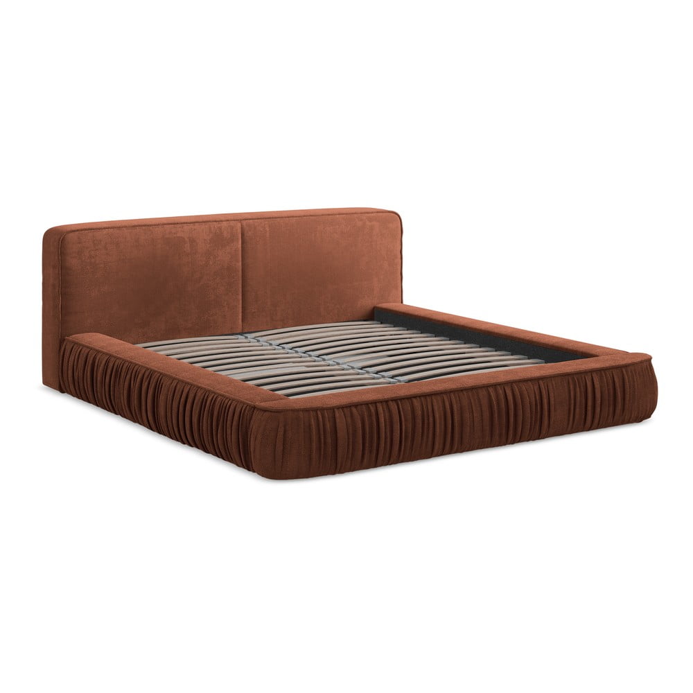 Letto matrimoniale imbottito color terracotta con contenitore e rete inclusi 160x200 cm Keoni – Makamii | Letti matrimoniali