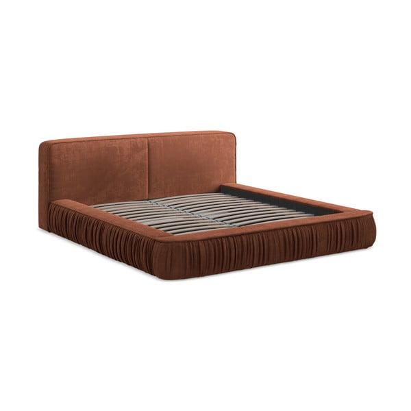 Letto matrimoniale imbottito color terracotta con contenitore e rete inclusi 140x200 cm Keoni – Makamii