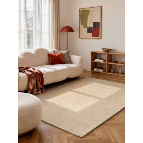 Tappeto beige in lana tessuto a mano 140x200 cm Puristic Knots – Elle Decoration-image-1