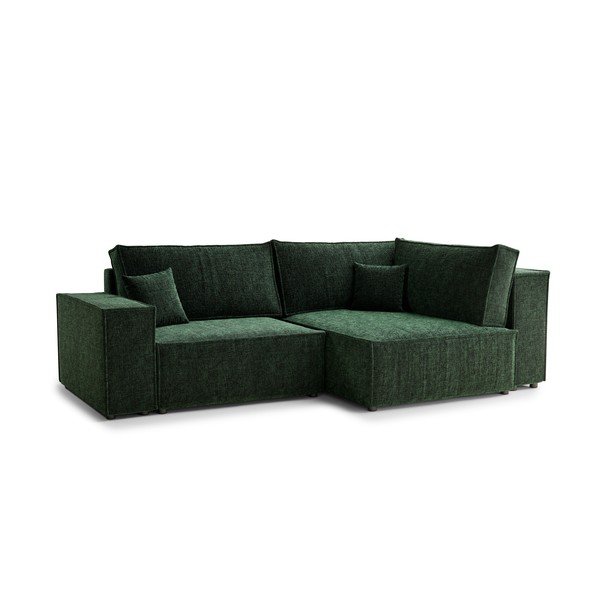 Divano angolare verde scuro allungabile/con contenitore (con penisola a destra/a L) con rivestimento in ciniglia Tonga – Maison de Rêve