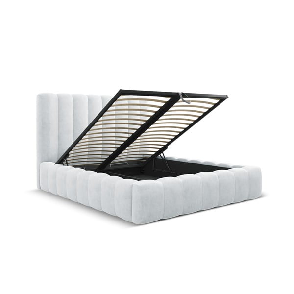 Letto matrimoniale imbottito grigio chiaro con spazio contenitivo e rete 160x200 cm Kelp - Micadoni Home-image-2