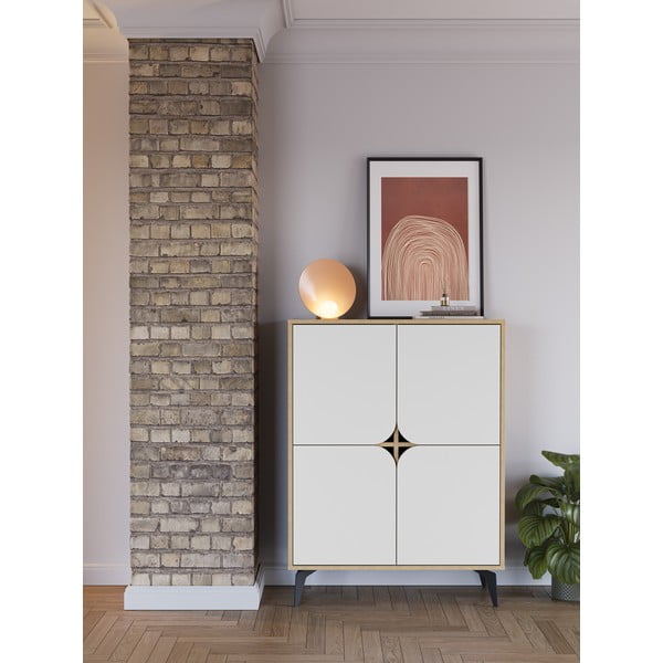 Mobile in rovere decorato in bianco e naturale 90x120 cm Nola - Marckeric-image-1