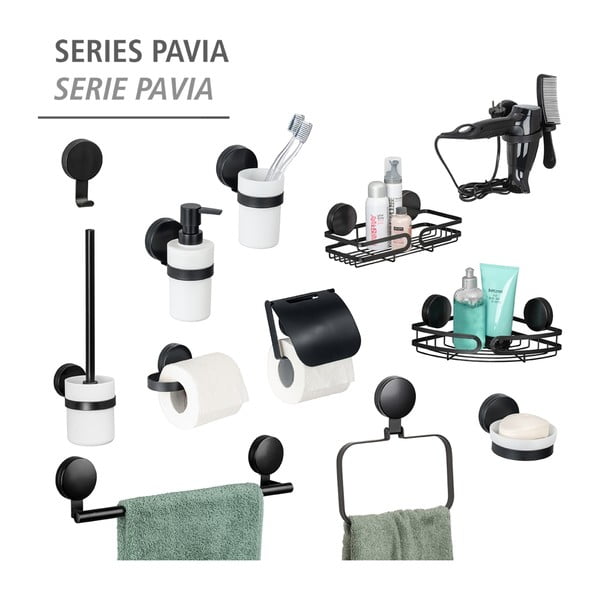 Mensola angolare nera per bagno Static-Loc® , larghezza 27 cm Pavia - Wenko-image-2