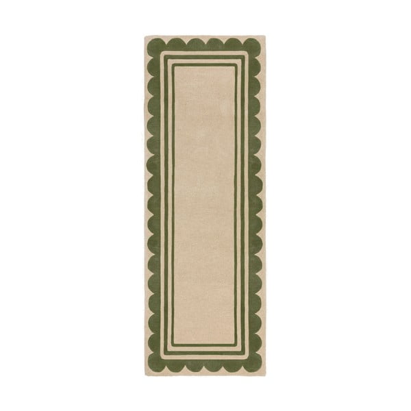 Passatoia in lana tessuta a mano di colore verde-naturale 80x230 cm Lois Scallop - Flair Rugs