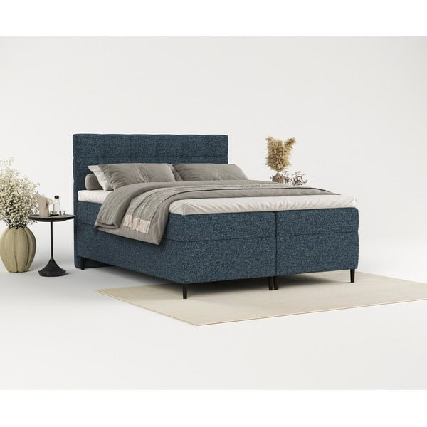 Letto boxspring blu scuro con contenitore 140x200 cm Urbaneo - Maison de Rêve-image-1