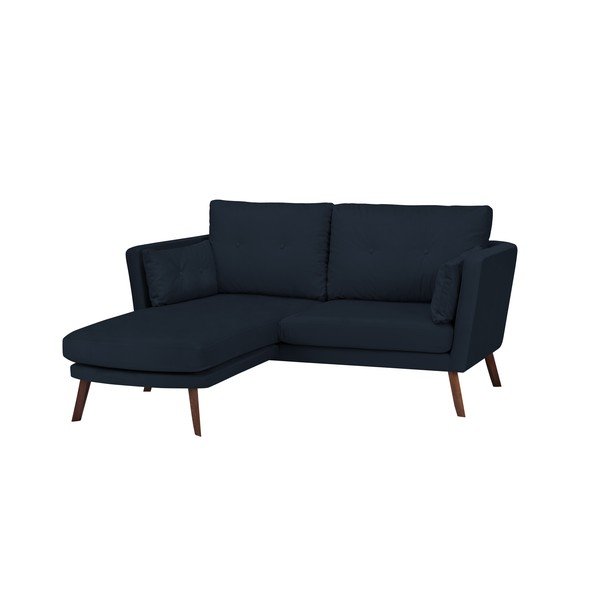 Divano blu scuro a tre posti Elena, con lettino all'angolo sinistro - Mazzini Sofas