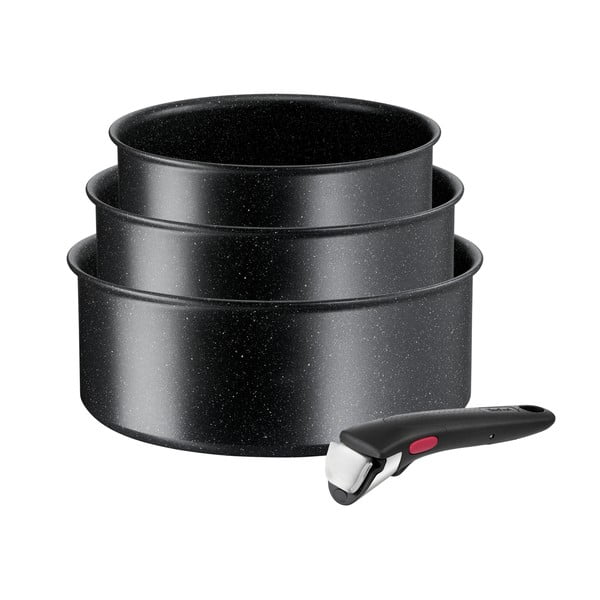 Pentole in set in alluminio con superficie antiaderente/con manico rimovibile 3 pz adatte all'induzione INGENIO Black stone L3998902 – Tefal