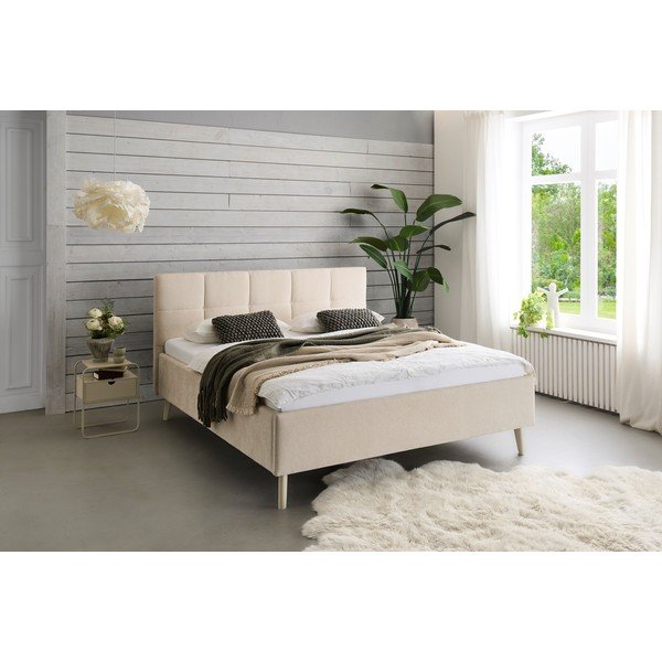 Letto matrimoniale imbottito beige con contenitore con rete inclusa 180x200 cm Nova – Meise Möbel-image-1