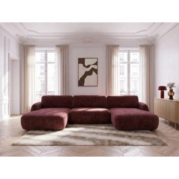 Divano angolare rosso allungabile/con contenitore (a U) con rivestimento in velluto Celeste – Bobochic Paris-image-1