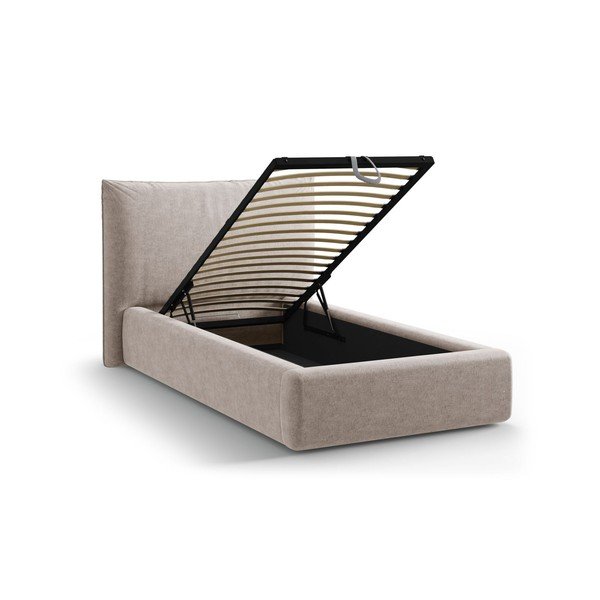 Letto singolo imbottito beige con contenitore con rete inclusa 90x200 cm Kaelle – Micadoni -image-1
