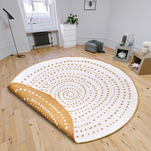 Tappeto rotondo per esterni giallo ocra e bianco ø 200 cm Bali - NORTHRUGS-image-1