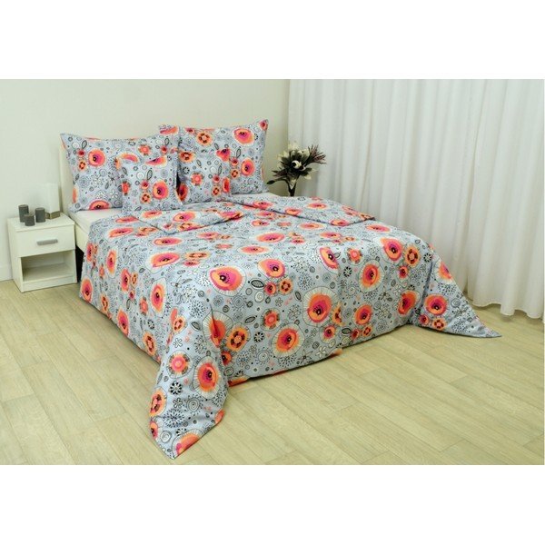 Lenzuolo singolo in cotone sateen grigio arancio 140x200 cm Poppy - Unknown