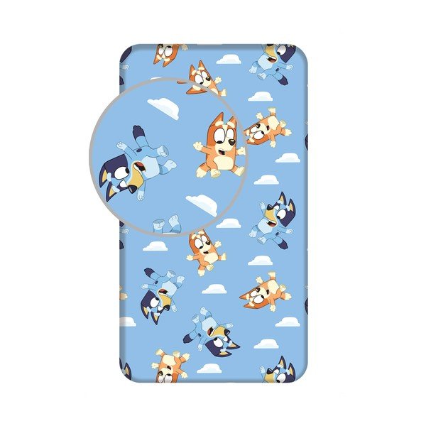 Lenzuolo con angoli per bambini blu in cotone per letto singolo 90x200 cm Bluey – Jerry Fabrics