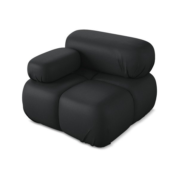 Parte divano componibile nero (con penisola a sinistra) con rivestimento in finta pelle Lokua – Makamii-image-2