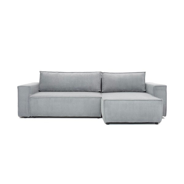Divano letto variabile in velluto a coste grigio chiaro Divano letto angolare Bowie - Bonami Selection-image-2