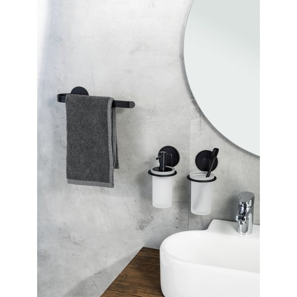 Porta asciugamani in metallo autoportante nero opaco Bivio - Wenko-image-1