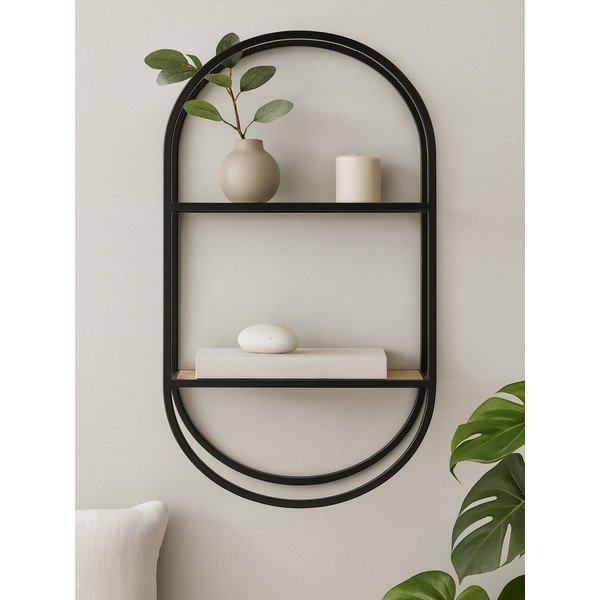 Mensola nera/di colore naturale in metallo con ripiani multipli 35 cm Mataram – Premier Housewares-image-2