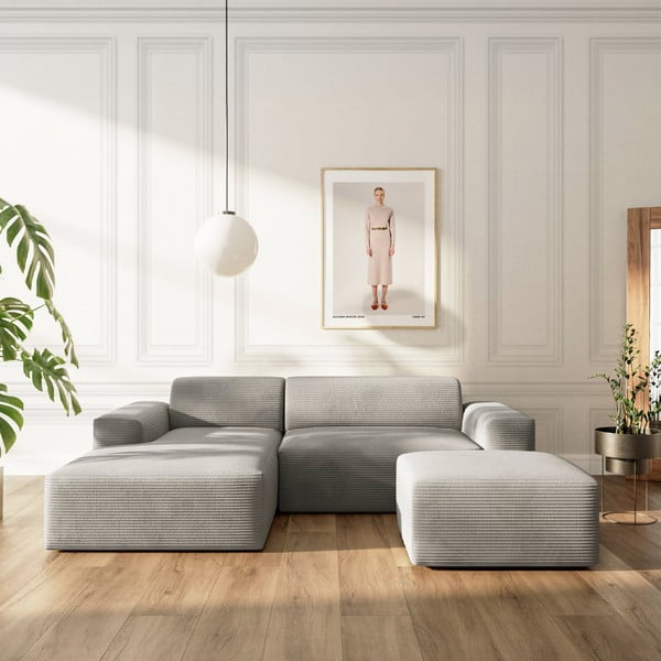 Divano angolare grigio (con penisola a sinistra e chaise lounge) rivestito in velluto a coste Villet – Rodier-image-1