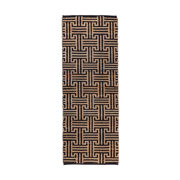 Passatoia nera/di colore naturale in misto iuta tessuta a mano 80x230 cm Meander Jute – Flair Rugs