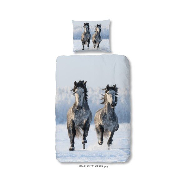 Dětské flanelové bavlněné povlečení na jednolůžko Good Morning Snow Horses, 140 x 200 cm