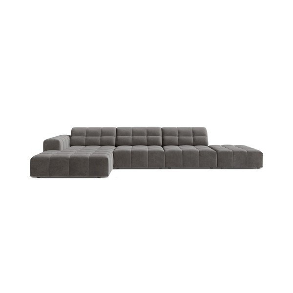 Divano angolare grigio (con penisola a sinistra/con chaise lounge) con rivestimento in velluto Chicago – Cosmopolitan Design