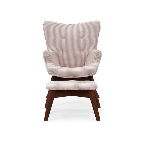 Poltrona con poggiapiedi rosa chiaro con rivestimento in velluto a coste Niko – Ropez-image-3