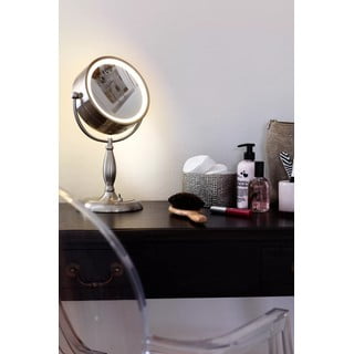 Specchio da tavolo con illuminazione in argento Face, ø 16,2 cm - Markslöjd