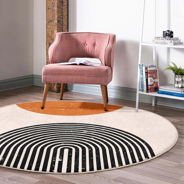 Tappeto rotondo lavabile arancione e crema adatto per aspirapolvere robot ø 120 cm Comfort - Mila Home-image-1