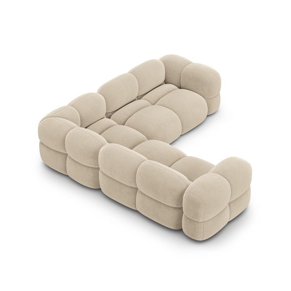 Divano angolare beige con rivestimento in velluto Loretto – Cosmopolitan Design-image-4