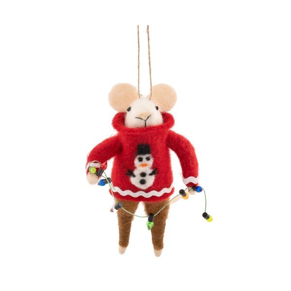 Decorazione per albero di natale in tessuto 6 cm Mouse in Snowman Jumper with Fairy Lights – Sass & Belle