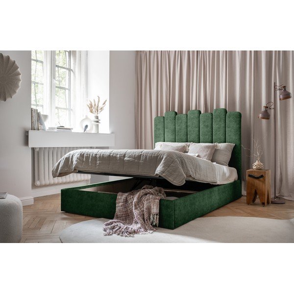 Letto matrimoniale imbottito verde con vano contenitore con griglia 180x200 cm Dreamy Aurora - Miuform-image-4