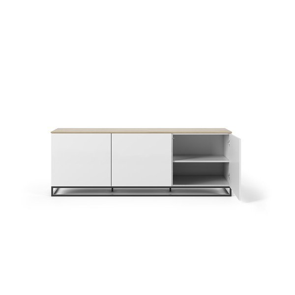 Bílá komoda s deskou v dekoru dubového dřeva s černými nohami TemaHome Join-image-3