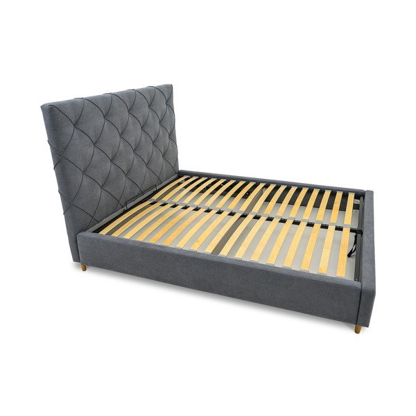 Letto matrimoniale imbottito grigio con contenitore e griglia 160x200 cm Bee - Scandic-image-4
