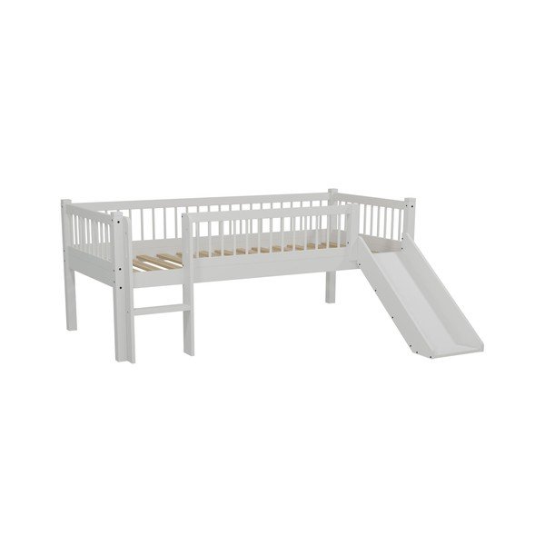Letto da bambini rialzato bianco in rovere massiccio con scivolo con rete inclusa 90x200 cm Forrest – Vipack-image-2