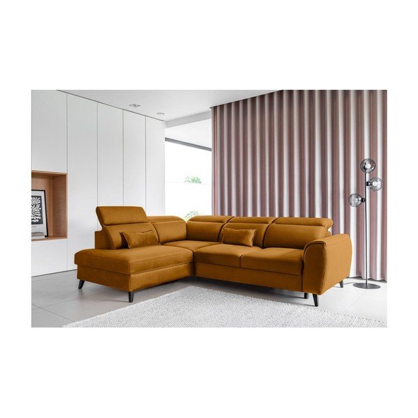 Divano angolare giallo allungabile/con contenitore (con penisola a sinistra/a L) e rivestimento in velluto Noble – ELTAP-image-1