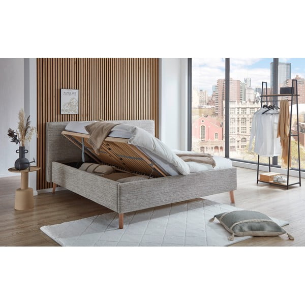 Letto matrimoniale imbottito beige con contenitore con rete inclusa 180x200 cm Riva – Meise Möbel-image-1