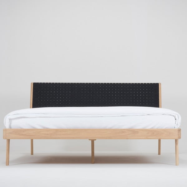 Letto matrimoniale in rovere nero/naturale 140x200 cm Fawn - Gazzda-image-3