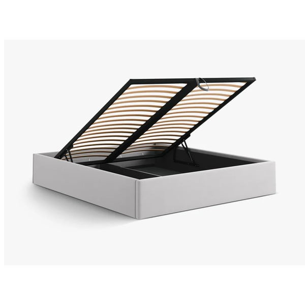 Letto matrimoniale imbottito grigio chiaro con contenitore/senza testiera con rete inclusa 200x200 cm Susan – Micadoni -image-3