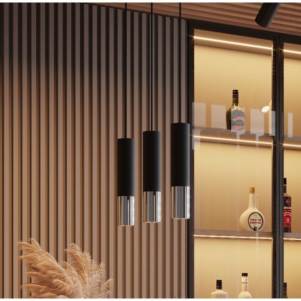 Lampadario nero/argentato in metallo ø 8 cm Longbot – Sollux-image-1