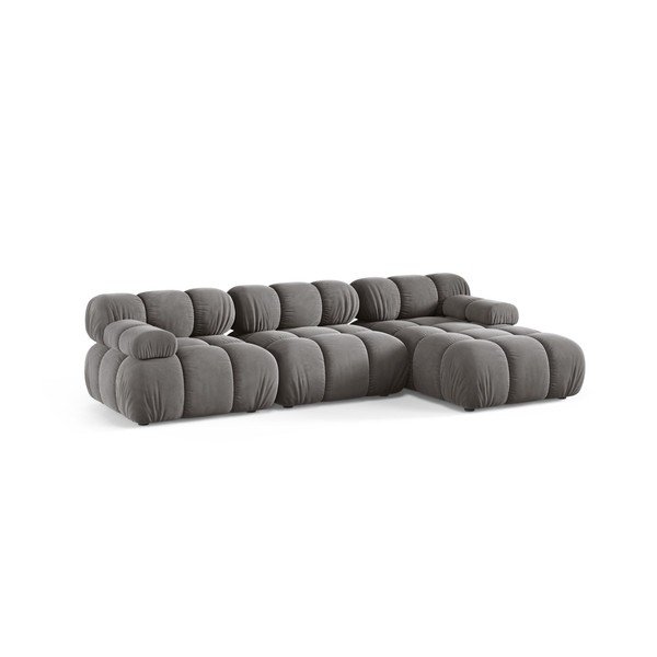 Divano angolare componibile grigio chiaro (con penisola a destra/con chaise lounge) con rivestimento in velluto – Micadoni -image-1