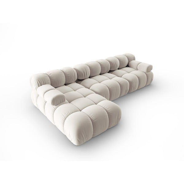 Divano angolare componibile beige (con penisola a sinistra) con rivestimento in velluto Bellis – Micadoni -image-4