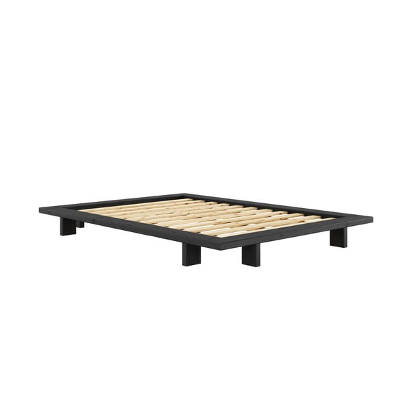 Letto matrimoniale nero in legno di pino con griglia 140x200 cm Japan - Karup Design