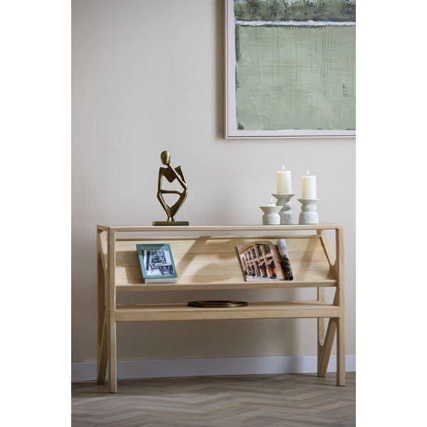 Tavolo consolle colore naturale chiaro con piano in vetro 41x119 cm Yuki – Light & Living-image-1