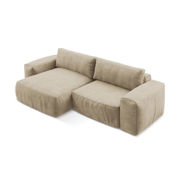 Divano angolare marrone chiaro allungabile (con penisola a sinistra/con chaise lounge) con rivestimento in ciniglia Kuki – Makamii-image-3